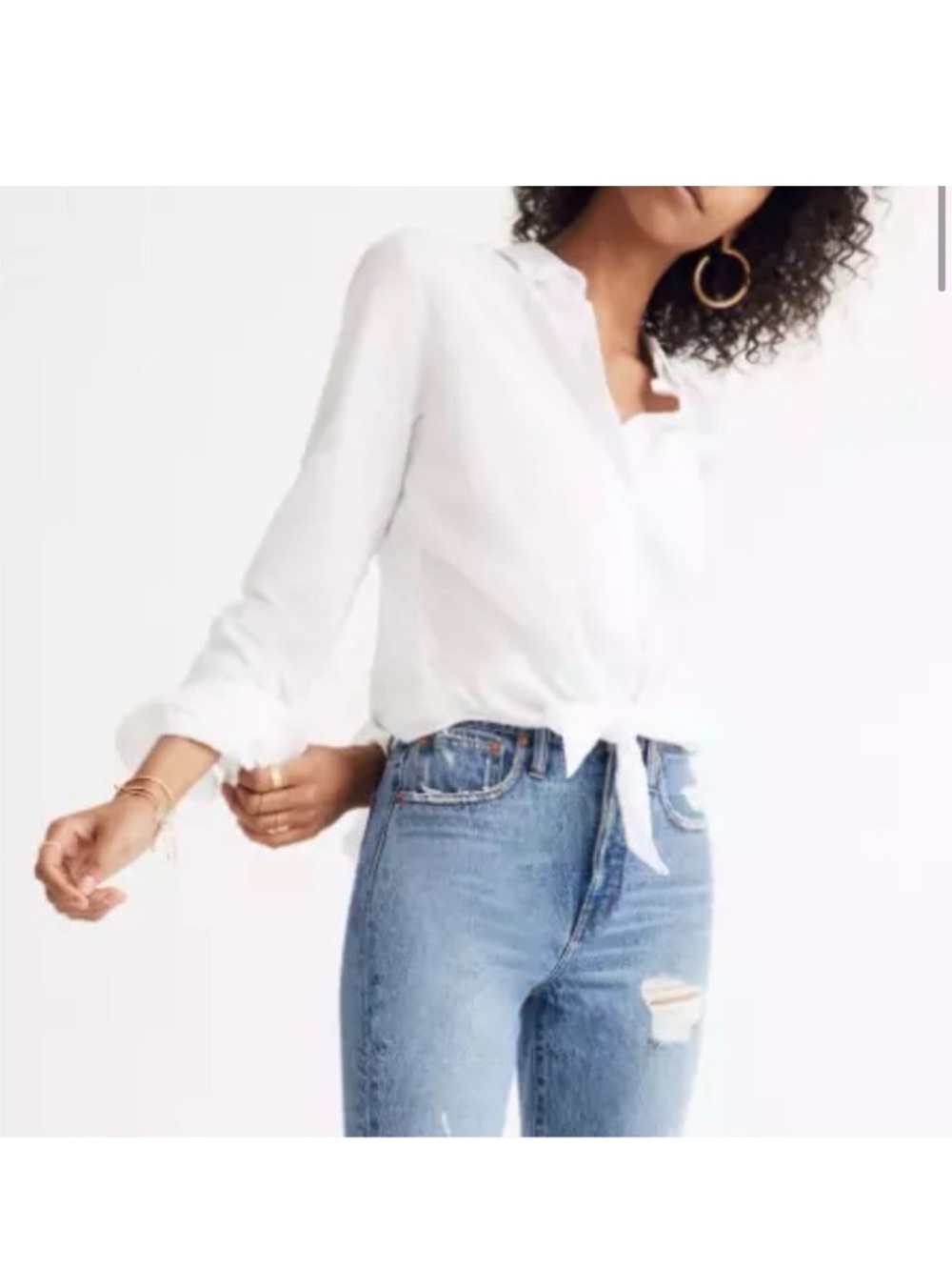 Madewell Classic White Tie-Front Button-Down Shirt sz XS